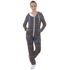 Boho Blue Gold Pattern Women s Tracksuit by SpinnyChairDesigns