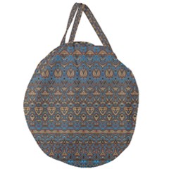 Boho Blue Gold Pattern Giant Round Zipper Tote by SpinnyChairDesigns