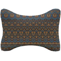 Boho Blue Gold Pattern Seat Head Rest Cushion by SpinnyChairDesigns