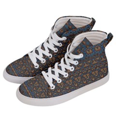 Boho Blue Gold Pattern Men s Hi-top Skate Sneakers by SpinnyChairDesigns