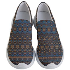 Boho Blue Gold Pattern Women s Lightweight Slip Ons by SpinnyChairDesigns