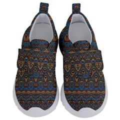 Boho Blue Gold Pattern Kids  Velcro No Lace Shoes by SpinnyChairDesigns