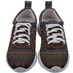 Boho Blue Gold Pattern Kids Athletic Shoes by SpinnyChairDesigns