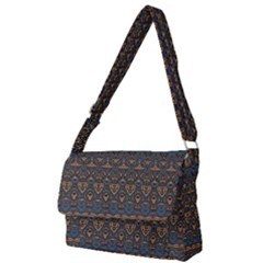 Boho Blue Gold Pattern Full Print Messenger Bag (l) by SpinnyChairDesigns