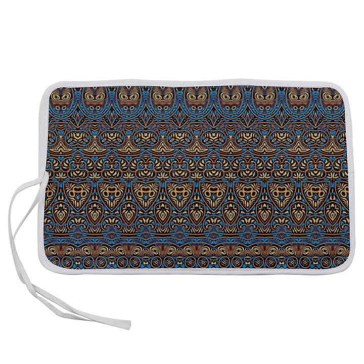 Boho Blue Gold Pattern Pen Storage Case (S)