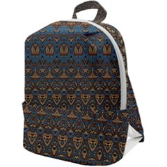 Boho Blue Gold Pattern Zip Up Backpack