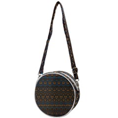 Boho Blue Gold Pattern Crossbody Circle Bag by SpinnyChairDesigns