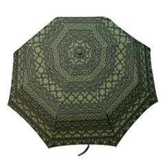 Boho Sage Green Black Folding Umbrellas by SpinnyChairDesigns