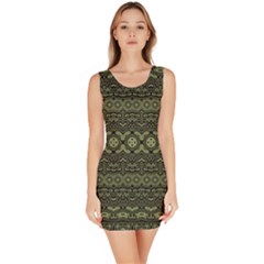 Boho Sage Green Black Bodycon Dress by SpinnyChairDesigns