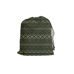 Boho Sage Green Black Drawstring Pouch (medium) by SpinnyChairDesigns