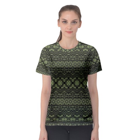 Boho Sage Green Black Women s Sport Mesh Tee by SpinnyChairDesigns