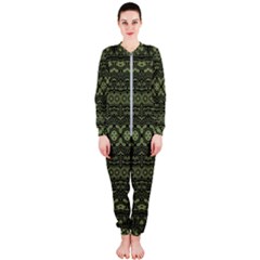 Boho Sage Green Black Onepiece Jumpsuit (ladies)  by SpinnyChairDesigns