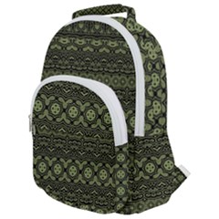 Boho Sage Green Black Rounded Multi Pocket Backpack by SpinnyChairDesigns