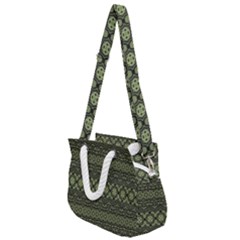 Boho Sage Green Black Rope Handles Shoulder Strap Bag by SpinnyChairDesigns