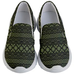 Boho Sage Green Black Kids Lightweight Slip Ons by SpinnyChairDesigns