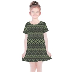 Boho Sage Green Black Kids  Simple Cotton Dress by SpinnyChairDesigns