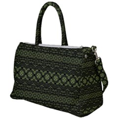 Boho Sage Green Black Duffel Travel Bag by SpinnyChairDesigns