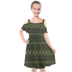 Boho Sage Green Black Kids  Cut Out Shoulders Chiffon Dress by SpinnyChairDesigns