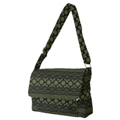 Boho Sage Green Black Full Print Messenger Bag (m) by SpinnyChairDesigns