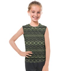 Boho Sage Green Black Kids  Mesh Tank Top by SpinnyChairDesigns