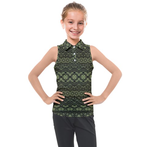 Boho Sage Green Black Kids  Sleeveless Polo Tee by SpinnyChairDesigns