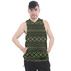 Boho Sage Green Black Men s Sleeveless Hoodie by SpinnyChairDesigns