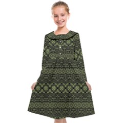 Boho Sage Green Black Kids  Midi Sailor Dress by SpinnyChairDesigns