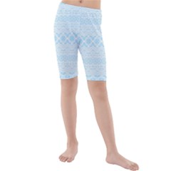 Boho Baby Blue Pattern Kids  Mid Length Swim Shorts by SpinnyChairDesigns