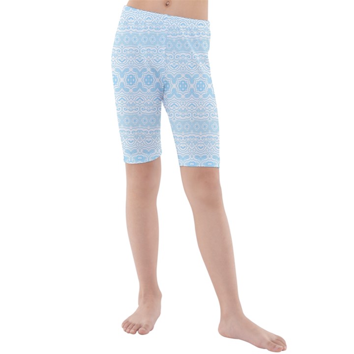 Boho Baby Blue Pattern Kids  Mid Length Swim Shorts