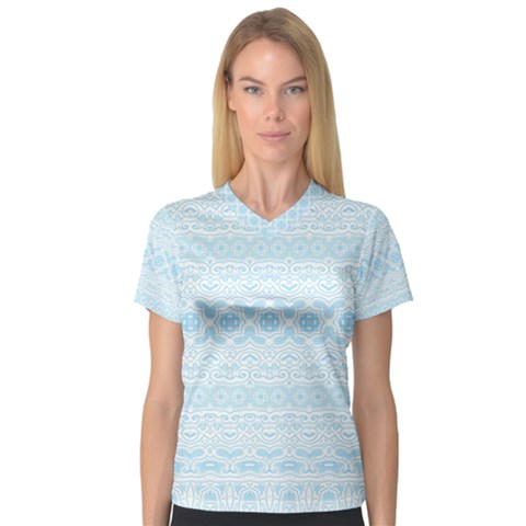 Boho Baby Blue Pattern V-neck Sport Mesh Tee by SpinnyChairDesigns