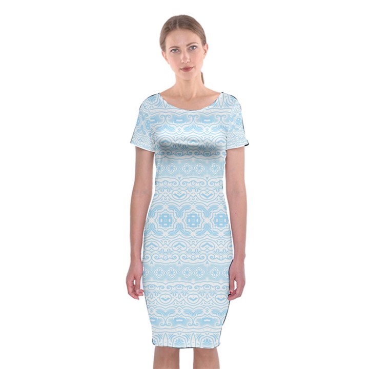 Boho Baby Blue Pattern Classic Short Sleeve Midi Dress