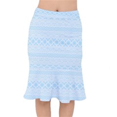 Boho Baby Blue Pattern Short Mermaid Skirt by SpinnyChairDesigns