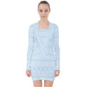 Boho Baby Blue Pattern V-neck Bodycon Long Sleeve Dress View1