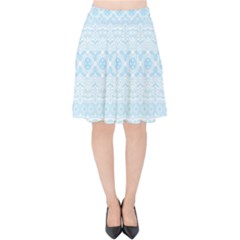 Boho Baby Blue Pattern Velvet High Waist Skirt by SpinnyChairDesigns