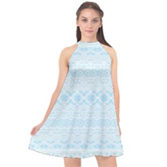 Boho Baby Blue Pattern Halter Neckline Chiffon Dress  by SpinnyChairDesigns