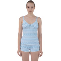 Boho Baby Blue Pattern Tie Front Two Piece Tankini by SpinnyChairDesigns