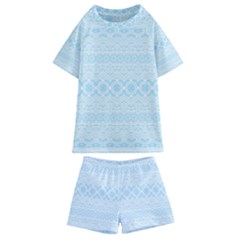 Boho Baby Blue Pattern Kids  Swim Tee And Shorts Set by SpinnyChairDesigns