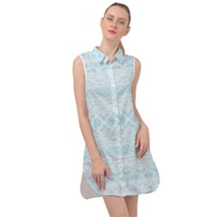 Boho Baby Blue Pattern Sleeveless Shirt Dress by SpinnyChairDesigns