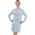 Boho Baby Blue Pattern Long Sleeve Hoodie Dress View1