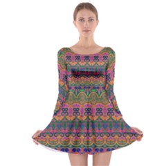 Boho Colorful Pattern Long Sleeve Skater Dress by SpinnyChairDesigns