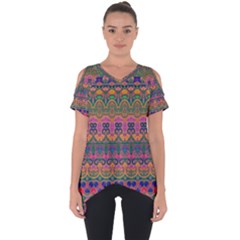 Boho Colorful Pattern Cut Out Side Drop Tee by SpinnyChairDesigns