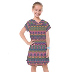 Boho Colorful Pattern Kids  Drop Waist Dress by SpinnyChairDesigns