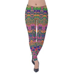 Boho Colorful Pattern Velvet Leggings by SpinnyChairDesigns