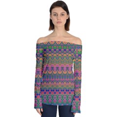 Boho Colorful Pattern Off Shoulder Long Sleeve Top by SpinnyChairDesigns