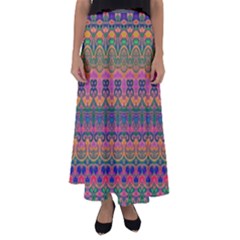 Boho Colorful Pattern Flared Maxi Skirt by SpinnyChairDesigns