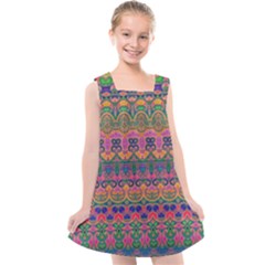 Boho Colorful Pattern Kids  Cross Back Dress by SpinnyChairDesigns