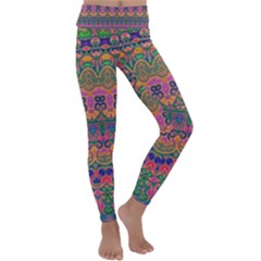 Boho Colorful Pattern Kids  Lightweight Velour Classic Yoga Leggings by SpinnyChairDesigns