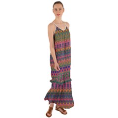 Boho Colorful Pattern Cami Maxi Ruffle Chiffon Dress by SpinnyChairDesigns