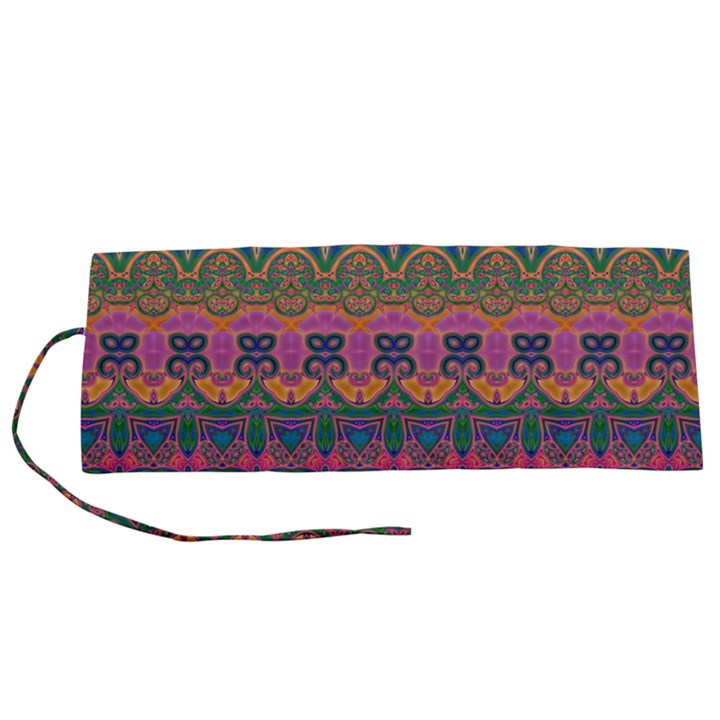 Boho Colorful Pattern Roll Up Canvas Pencil Holder (S)