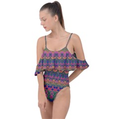 Boho Colorful Pattern Drape Piece Swimsuit by SpinnyChairDesigns